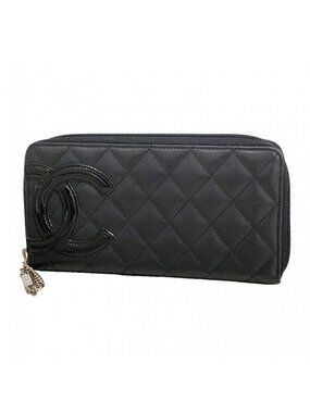 Chanel Wallet Cambon Lambskin Patent Black Silver